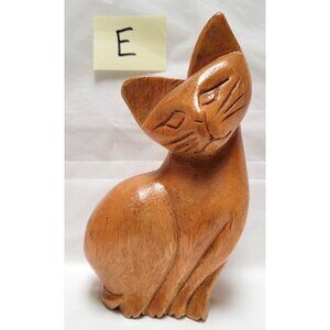Hand-Carved Wooden Cat Statue Figure Figurine - About 6.5 inches Tall - Lot E